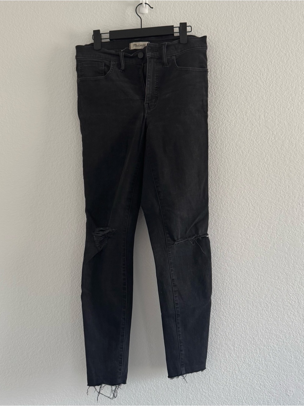 Madewell Black Skinny Jeans with Knee Rips
